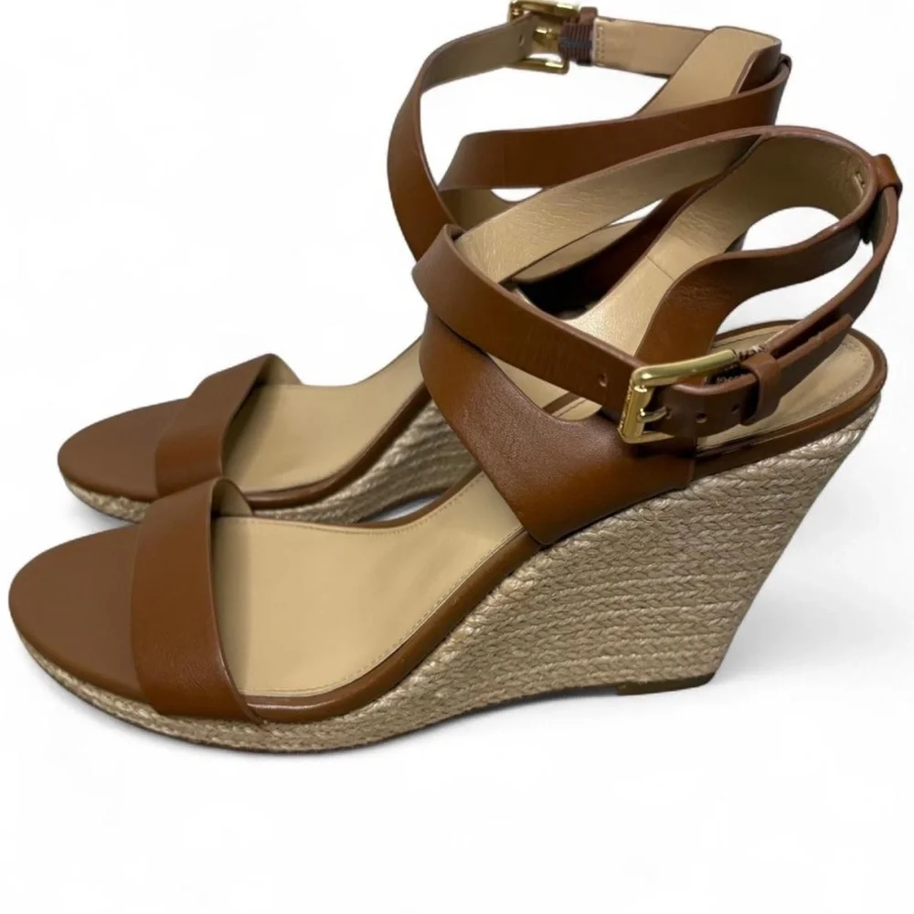 Michael Kors Brown Tan Espadrille Wedge Sandals Women’s 9 Strappy Heels